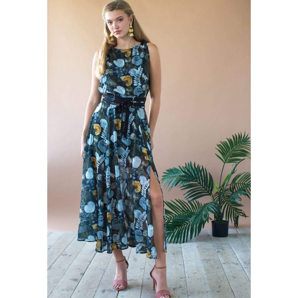 Eva Franco Anthropologie Maxi Floral Sleeveless Dress with a Side Slip